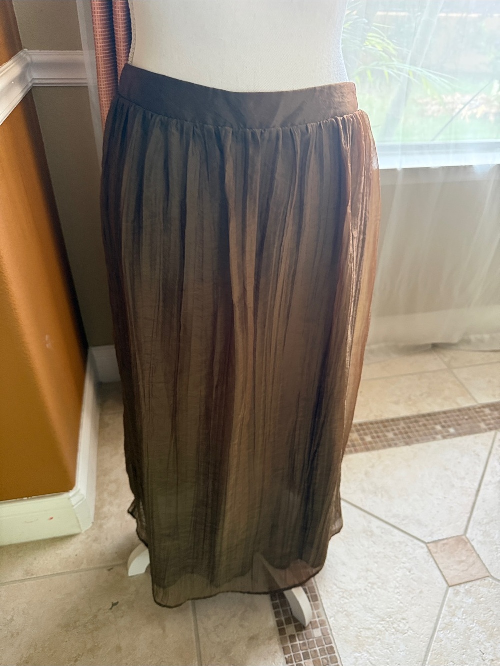 Zara Brown Sheer Midi Skirt